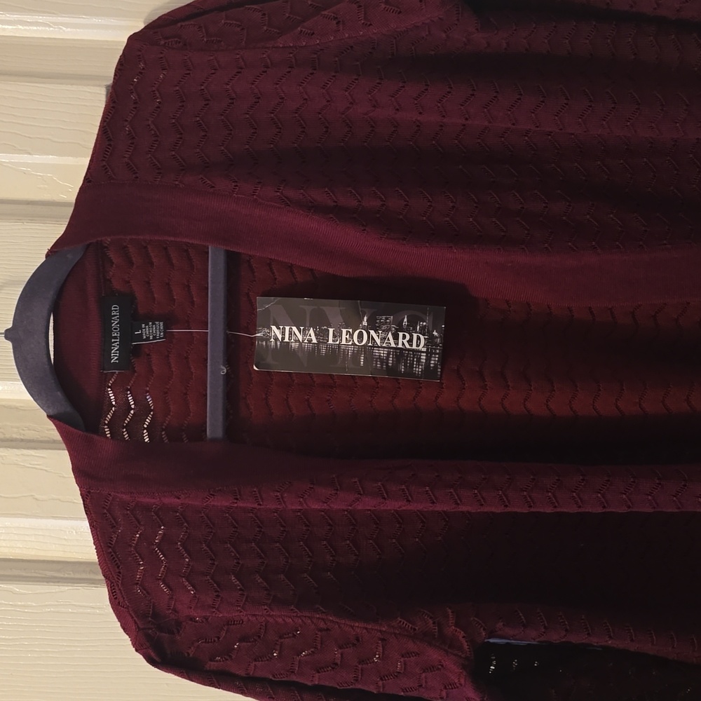 NINA LEONARD BRAND WOMEN'S BURGUNDY WINE OPEN CARDIGAN SHRUG SIZE LARGE